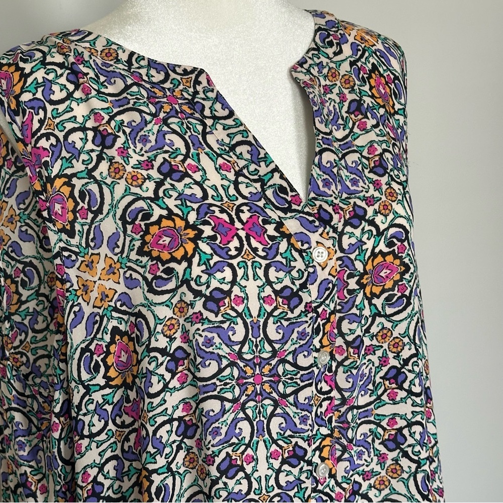 Spense Sleeveless Filigree Print Long Button Up Tunic Top - Picture 6 of 6